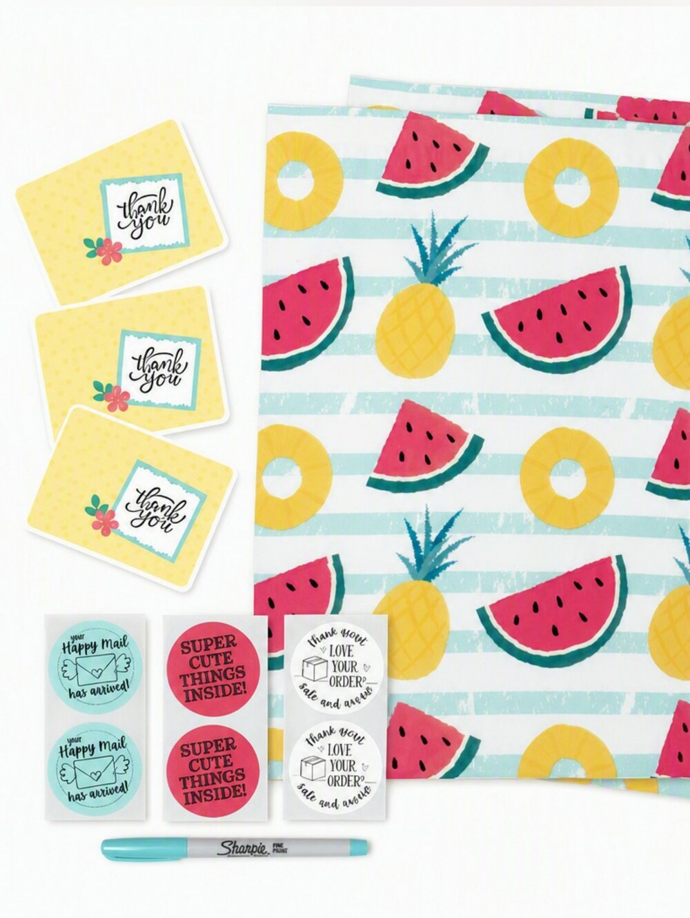 Small Business Shipping Supplies Set Summer Fruit Poly Mailers Stickers Cards